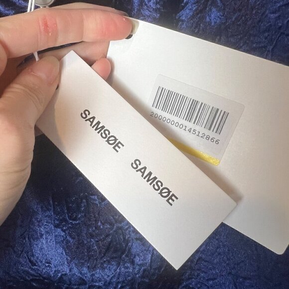 Samsøe Samsøe Nomie Gathered Textured Satin Mini Dress Size Large Navy Blue - Picture 8 of 9